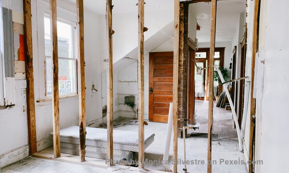 home remodeling showing bare studs