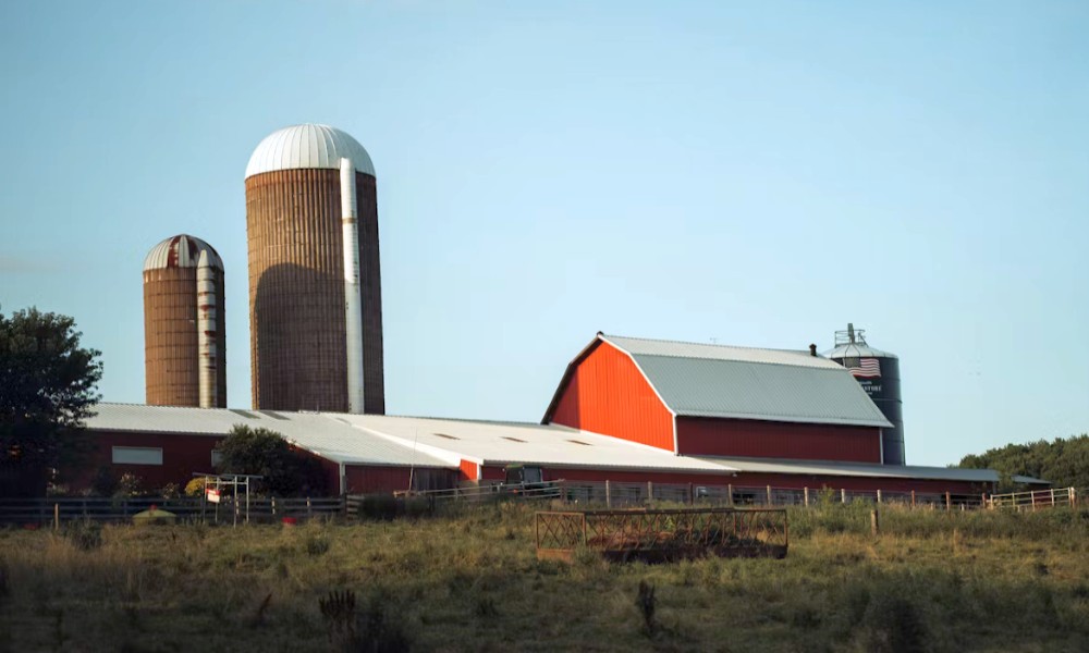 rural setting with barn and silo