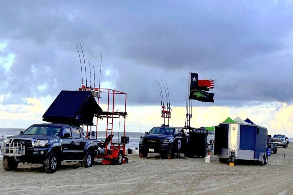 shark fishing setup on the beach