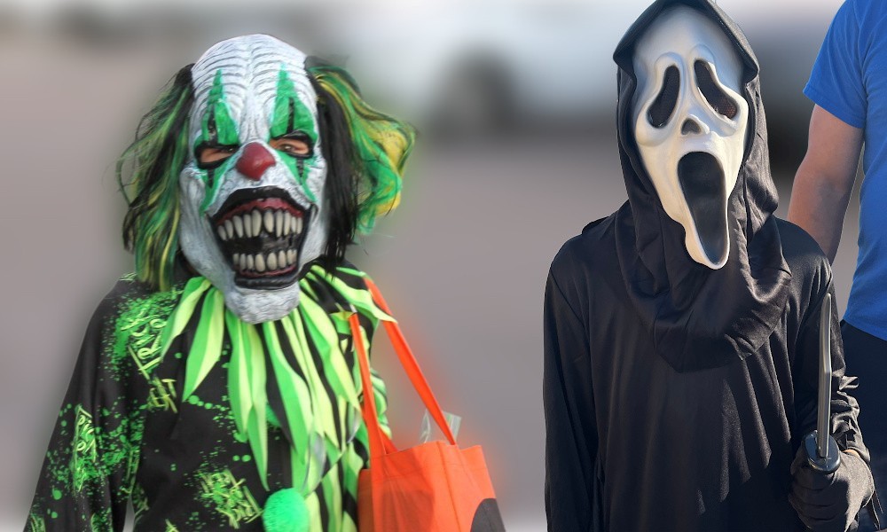 two youngsters in Halloween cotumes