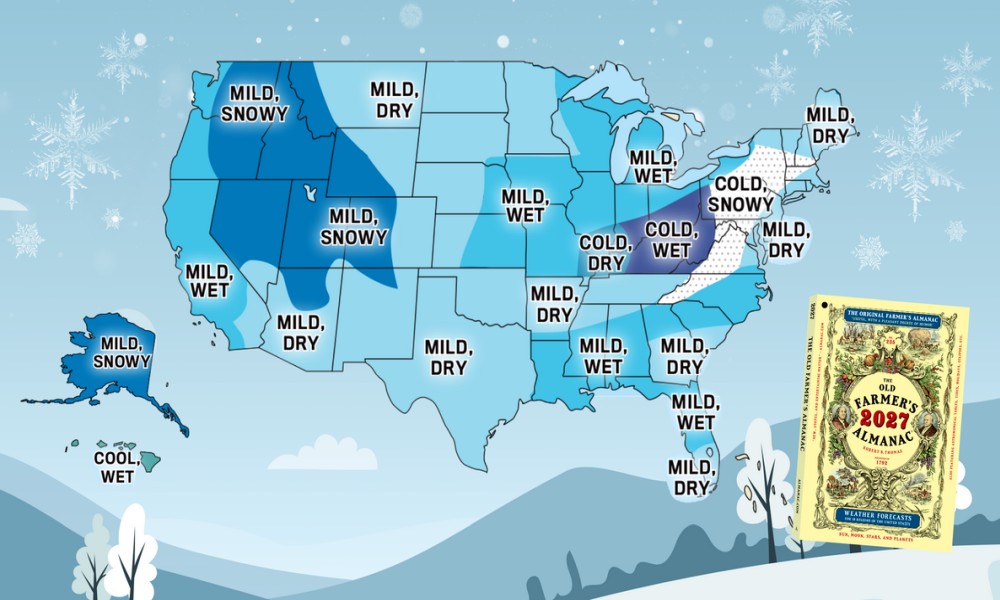 The Old Farmers Almanac 2026-2027 Winter Weather map